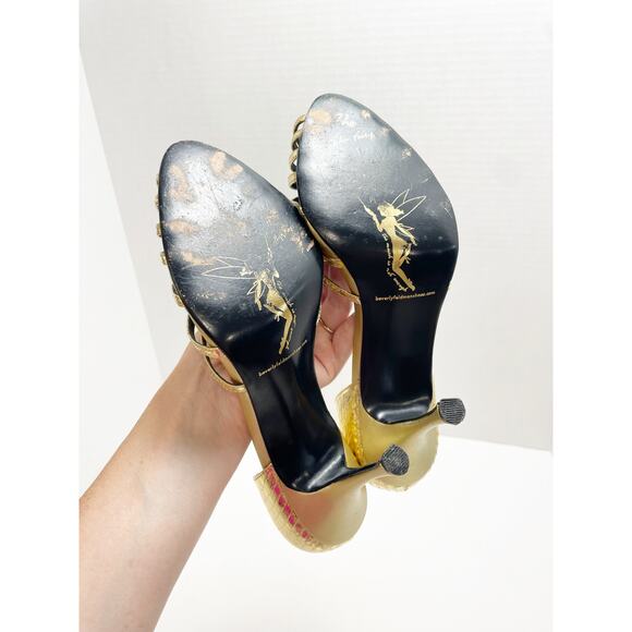 Beverly Feldman Gold Metallic Open Toe Gold Heels size 8 - Picture 7 of 9